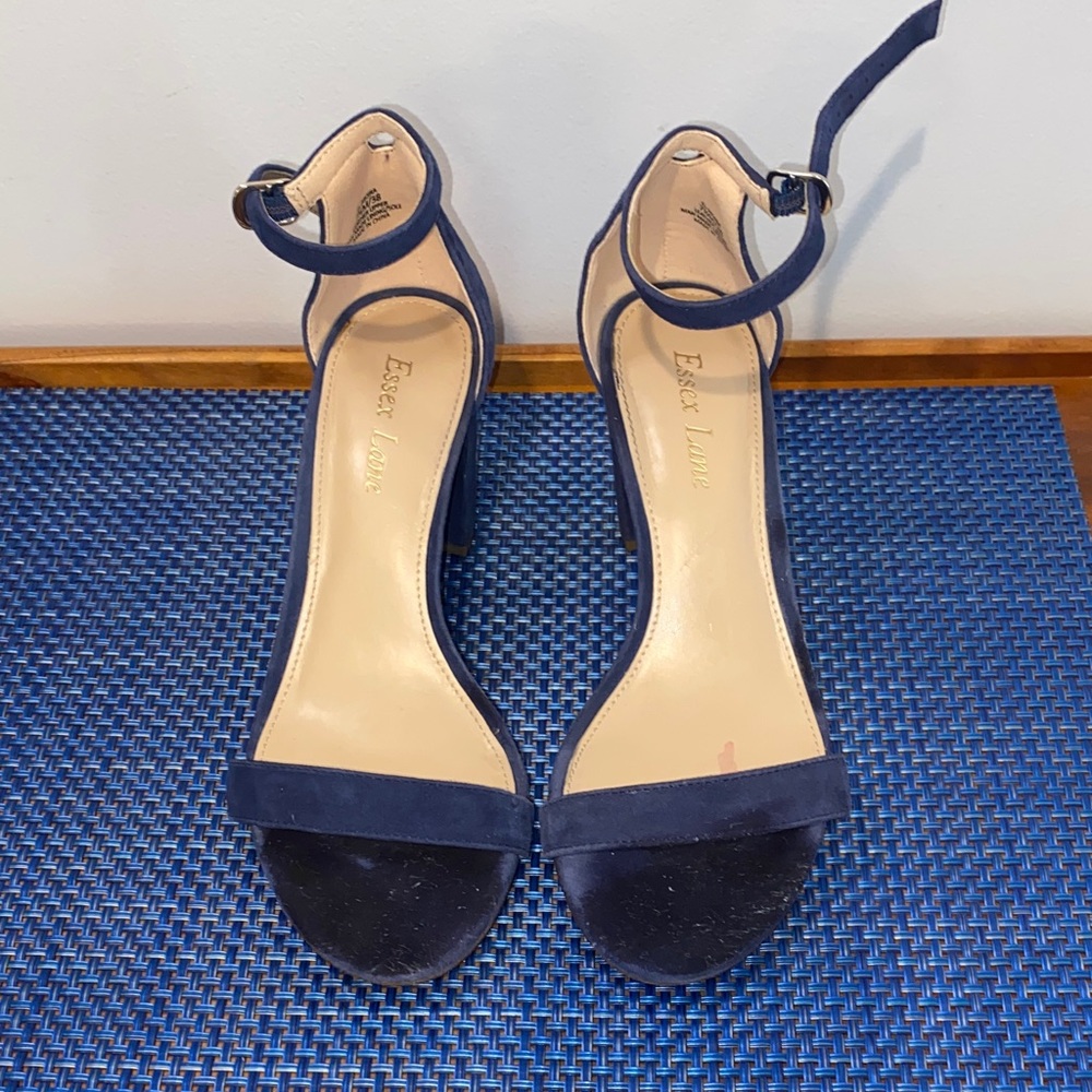 Essex Lane Blue suede heels, ankle strap, sz. 7.5
